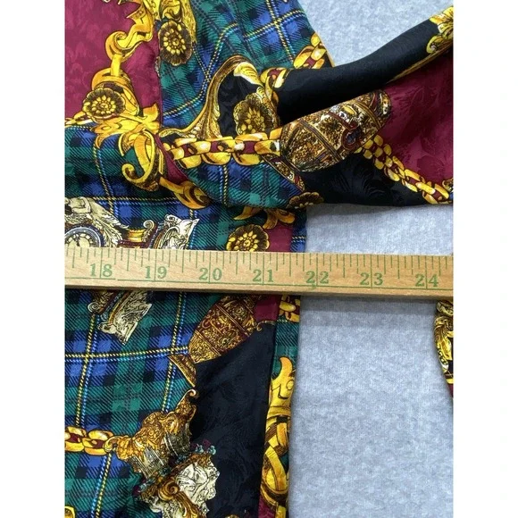 Vintage Bells Camice‎ Womens Blouse Large 12 Silk Baroque Chain Plaid 90s Preppy - Picture 6 of 13
